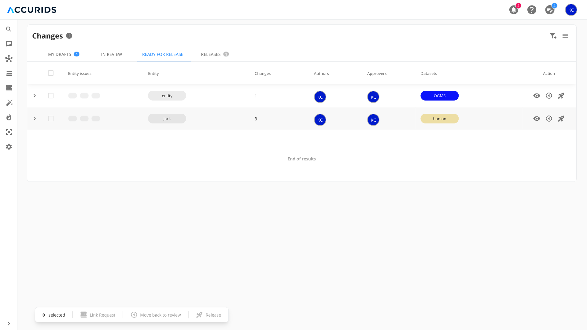 Ready for Release tab showing approved changes