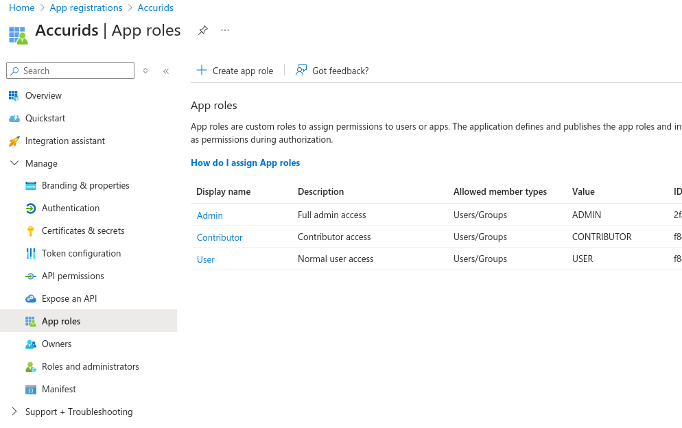 Defining applicationroles in Azure AD