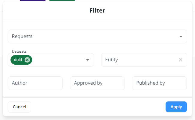 Filter dialog showing available filtering options